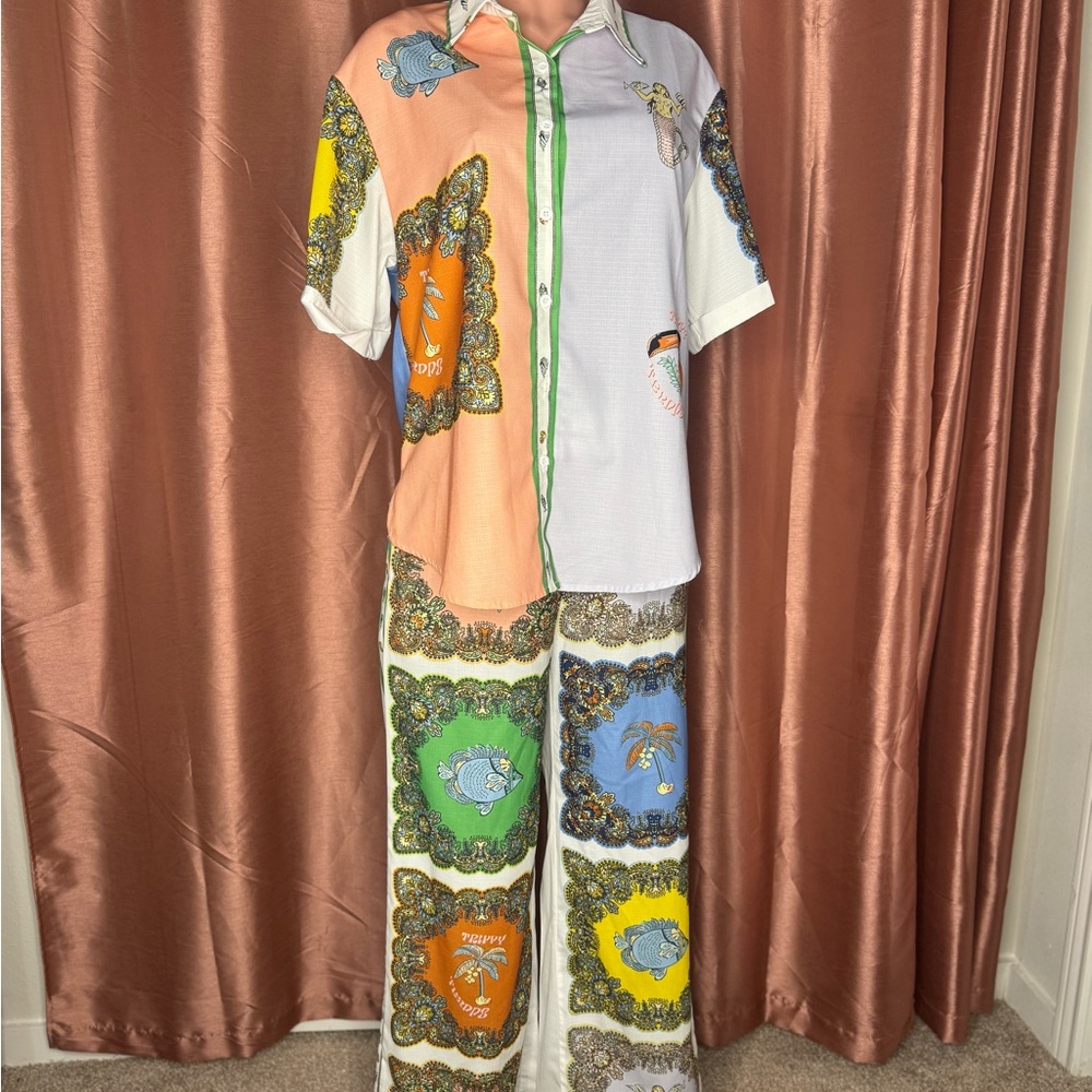 Colorful Graphic Shirt and Pants Set